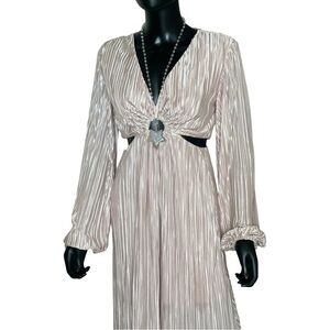 Fashion Nova Cream Long Sleeve Dress with Cut-Out